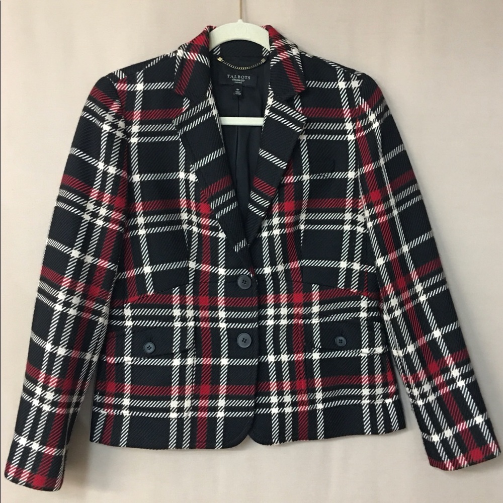 TALBOTS Plaid Wool-Blend Blazer. Sz 8p